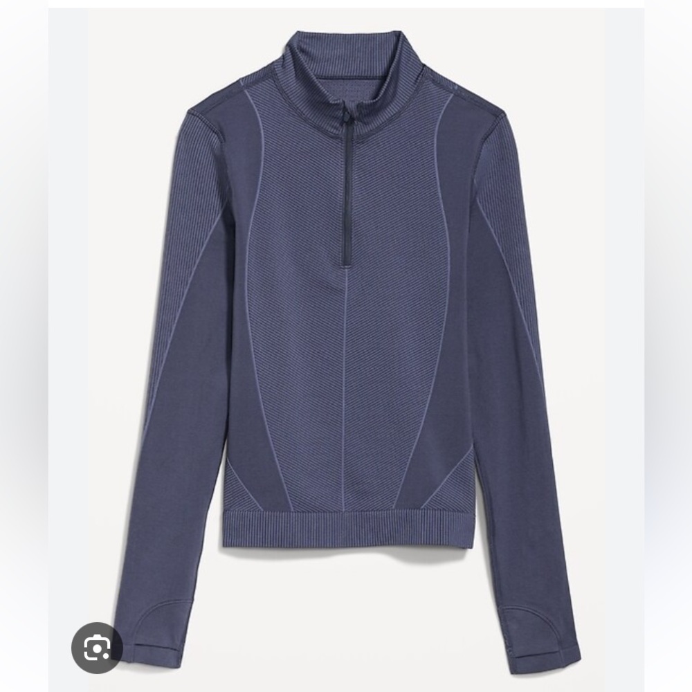 Seamless Quarter Zip Rib-Panelled Top